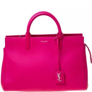 SAINT LAURENT  Grained Calfskin Small Cabas Rive Gauche - Fuschia